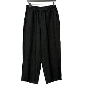 FLAX Black Linen Flood Pants Elastic Waist Wide Leg Flowy Lagenlook Crop Size S